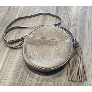 GiGi New York Pebbled Leather Circle Crossbody Bag Tassel Minimalist
